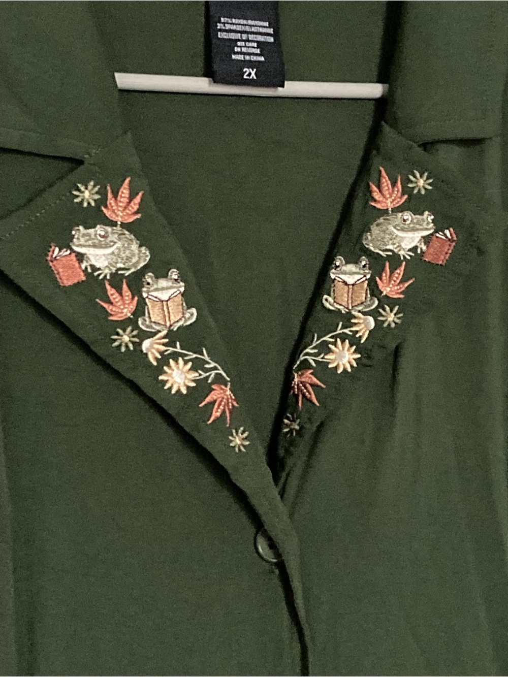 Olive Green Embroidered Button-Front Dress - Picture 2 of 6